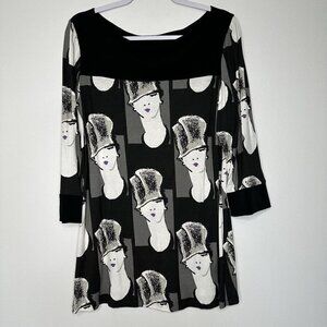 Deedee & Edee Tunic Top Black L Vintage Art to wear cameo